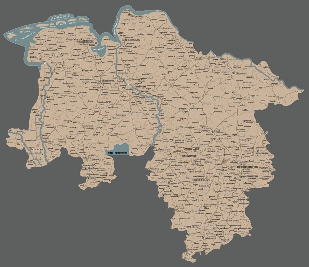 Map of Lower Saxony 130x112 cm