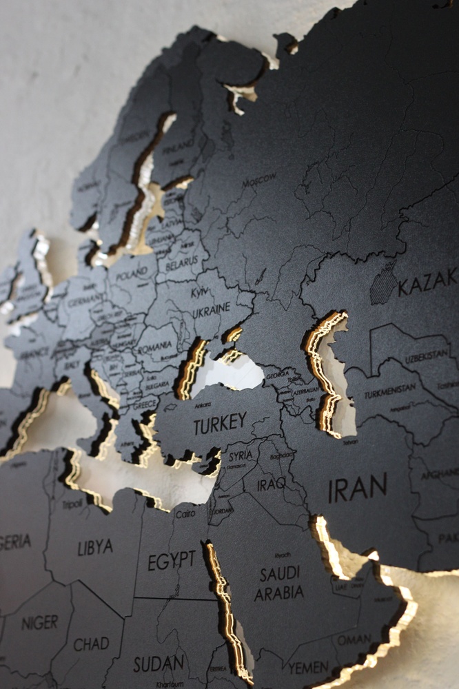 Дерев'яна Карта Світу Black edition, розмір XS 90x136 см 27675029 фото